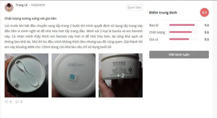Đánh giá của khách hàng trên trang Sheis. (nguồn: BlogAnChoi)