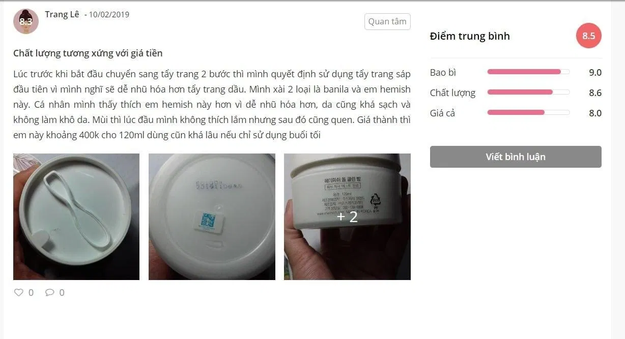 Đánh giá của khách hàng trên trang Sheis. (nguồn: BlogAnChoi)