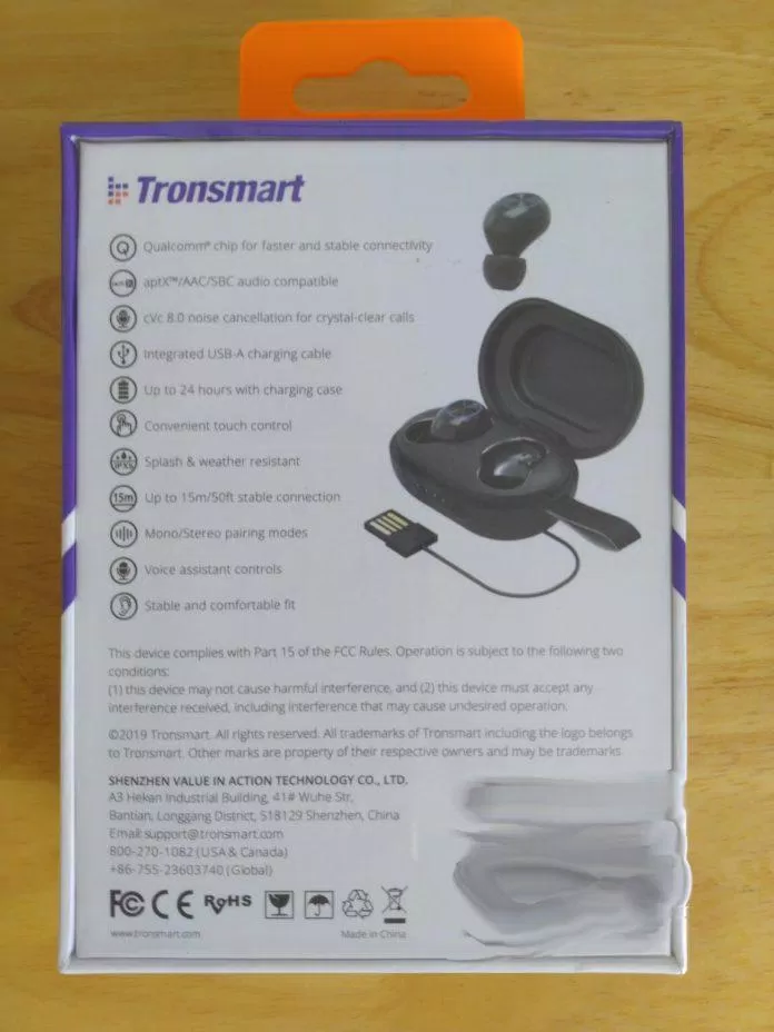 Mặt sau hộp tai nghe Bluetooth Tronsmart Spunky Beat (ảnh : BlogAnChoi).