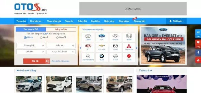 Giao diện trang web mua bán ô tô otos.vn (Ảnh : BlogAnChoi)