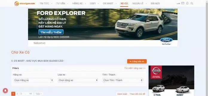 Giao diện trang web mua bán ô tô otosaigon.com (Ảnh :  TinhVe)