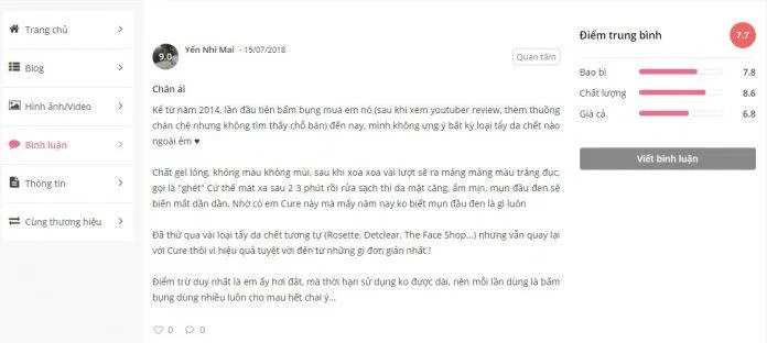 Gel tẩy da chết Cure hẳn là chân ái của mọi cô nàng rồi. (Ảnh:BlogAnChoi )