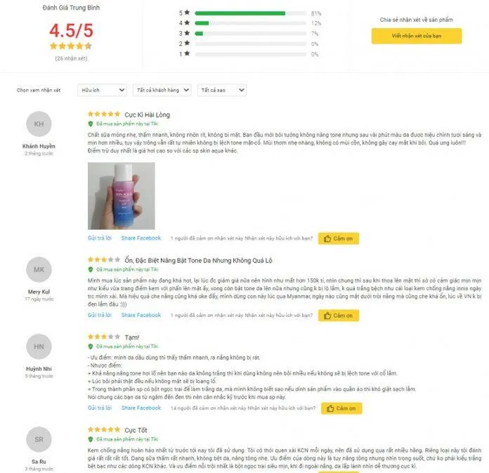 Đánh giá của khách hàng tại Tiki (ảnh: BlogAnChoi)