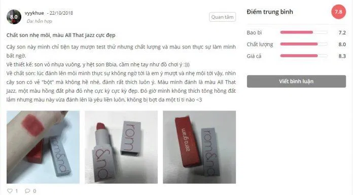 Đánh giá của khách hàng tại Sheis (ảnh: BlogAnChoi)