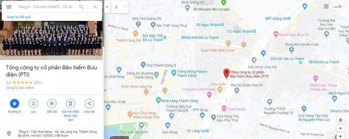 Ý kiến đánh giá của khách hàng về công ty bảo hiểm PTI trên Google Maps (Nguồn : BlogAnChoi)