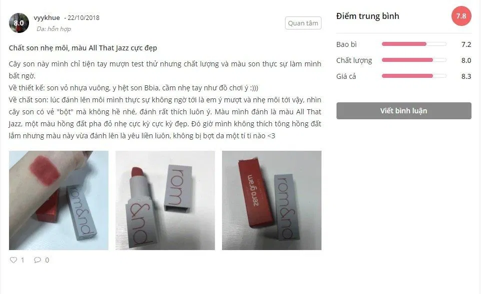 Đánh giá của khách hàng tại Sheis (ảnh: BlogAnChoi)