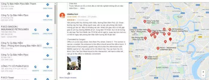 Đánh giá của khách hàng về bảo hiểm PJICO trên Google Maps. (Nguồn: BlogAnChoi)