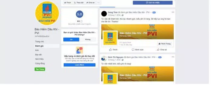 Đánh giá của khách hàng về công ty PVI trên Facebook. (Nguồn: BlogAnChoi)