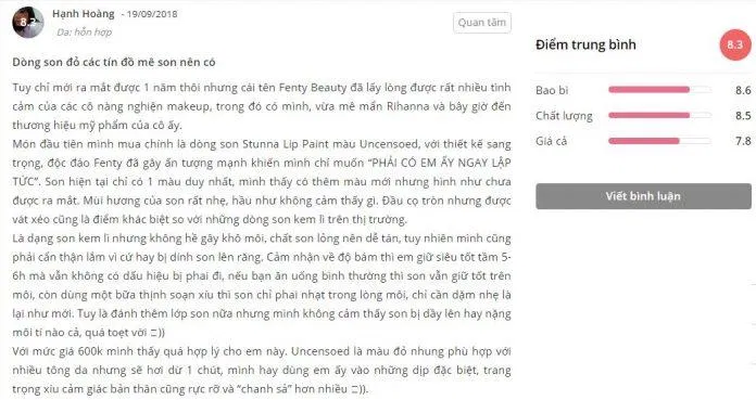 đánh giá đánh giá fenty she ís