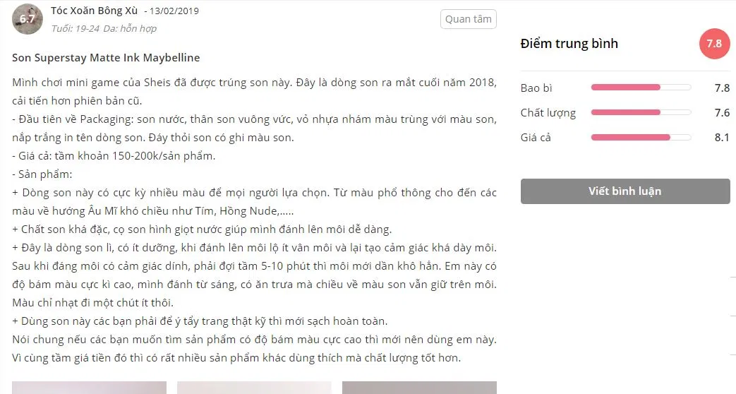 đánh giá đánh giá maybelline sheis