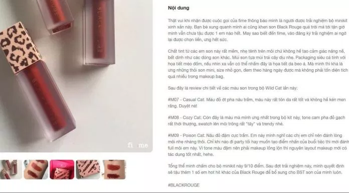 Review son Black Rouge Wild Cat Air Fit Velvet Mini Kit: set son cá tính cho vẻ đẹp quyến rũ