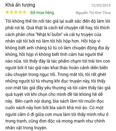 Một độc giả trên Tiki nhận xét cuốn tiểu thuyết Yêu Người Tử Tù Một độc giả trên Tiki nhận xét cuốn tiểu thuyết Yêu Người Tử Tù