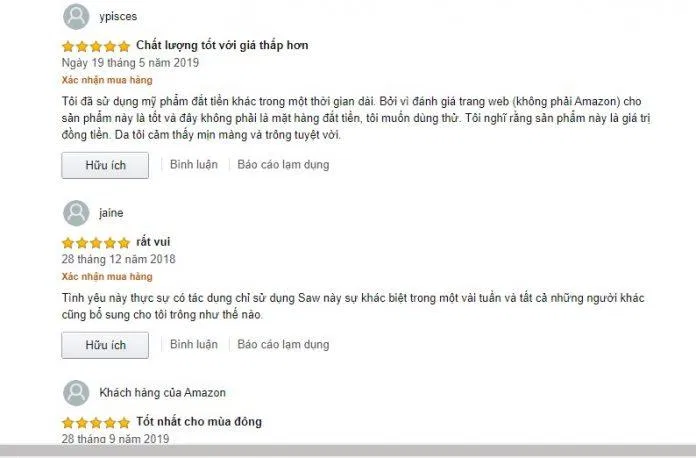 Đánh giá từ khách hàng trên Amazon (Ảnh: Internet)