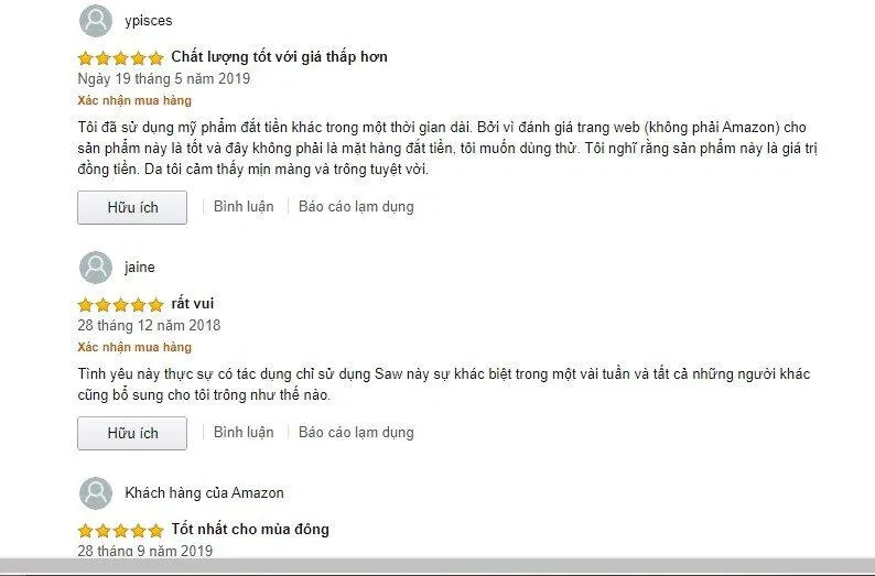 Đánh giá từ khách hàng trên Amazon Đánh giá từ khách hàng trên Amazon (Ảnh: Internet)