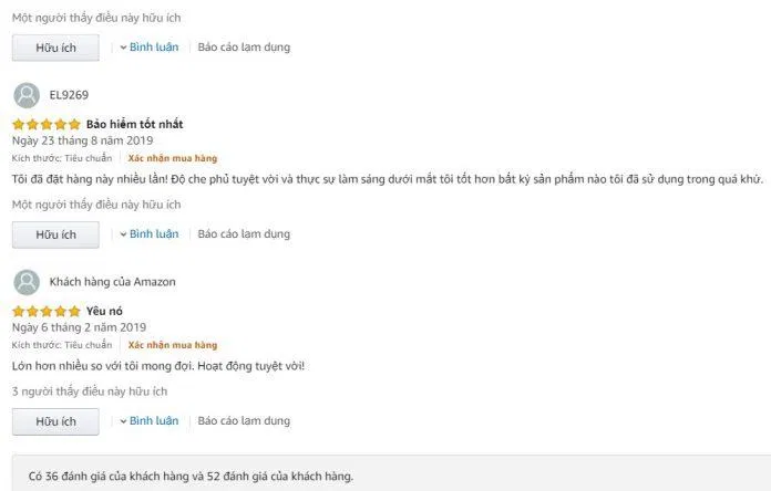 Đánh giá từ khách hàng sử dụng trên Amazon Đánh giá từ khách hàng sử dụng trên Amazon (Ảnh: Internet)
