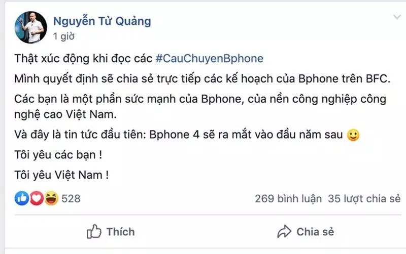 Thời gian ra mắt Bphone 4. Ảnh: internet