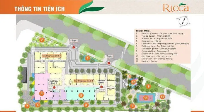 Mặt bằng tầng TMDV - Tầng 1 - Tiện ích dự án căn hộ Ricca Quận 9