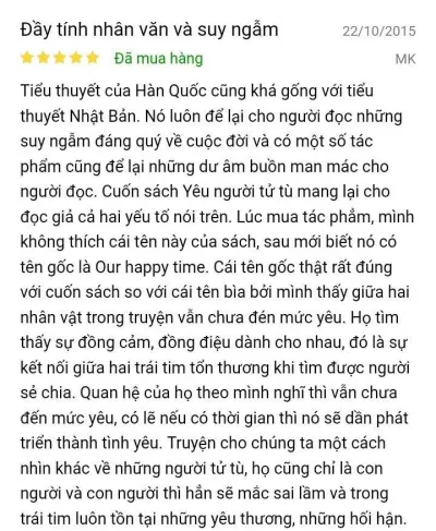 Một độc giả trên Tiki nhận xét cuốn tiểu thuyết Yêu Người Tử Tù Đọc giả trên Tiki nhận xét cuốn tiểu thuyết Yêu Người Tử Tù