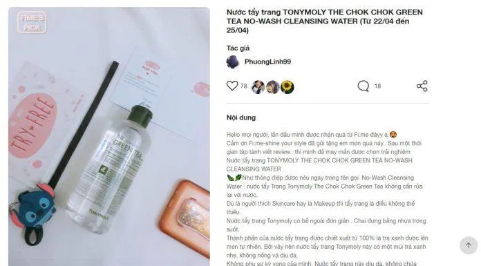 nước tẩy trang tonymoly green tea