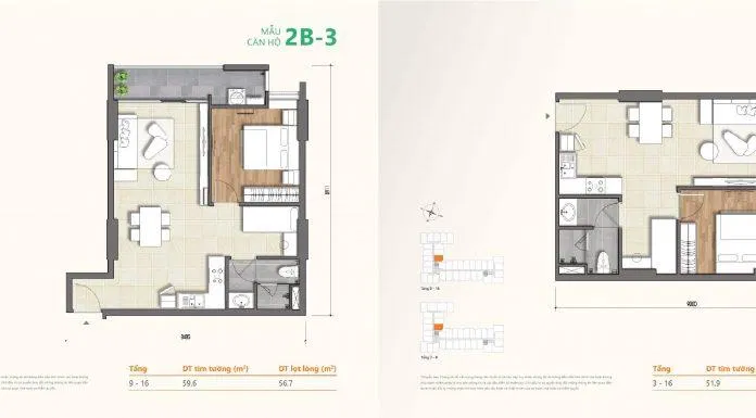 Thiết kế chi tiết mẫu căn hộ 2B-3 & 2C dự án căn hộ Ricca Quận 9