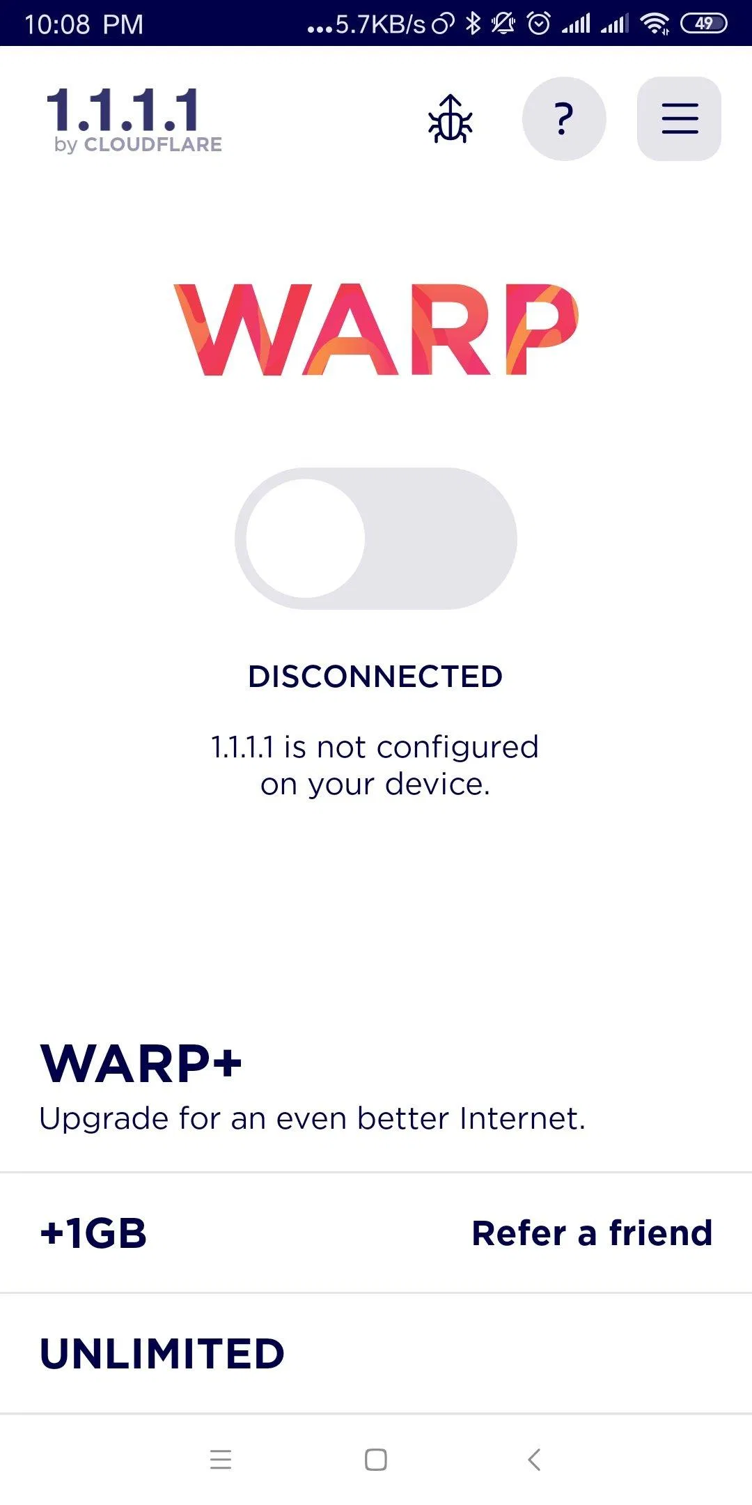 Bây giờ chỉ cần click vào nút switch Button là có thể sử dụng WARP đươc ngay