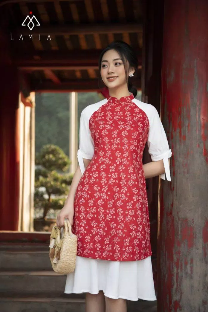 Áo dài Lamia cách tân nhung tằm