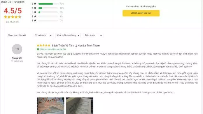Đánh giá của người đọc trên Tiki về cuốn tiểu thuyết Mười Người Da Đen Nhỏ Đánh giá của người đọc trên Tiki về cuốn tiểu thuyết Mười Người Da Đen Nhỏ