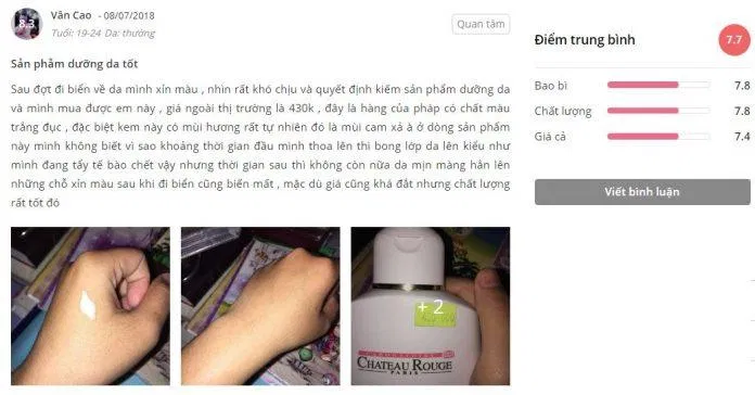 Nhận xét của một khách hàng về sản phẩm trên Sheis.vn đánh giá