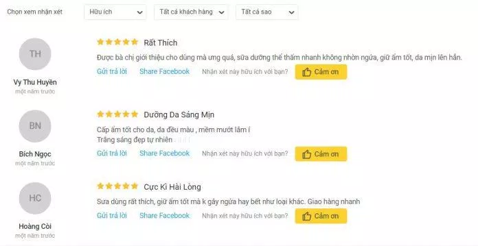 Đánh giá của khách hàng đã sử dụng sản phẩm trên trang Tiki.vn đánh giá