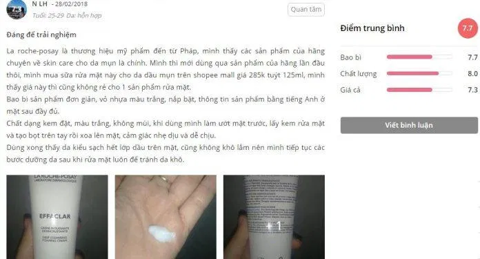 Review của khách hàng đã sử dụng sản phẩm trên Sheis.vn đánh giá laroche