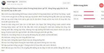 Đánh giá của một khách hàng về sản phẩm trên Sheis.vn đánh giá