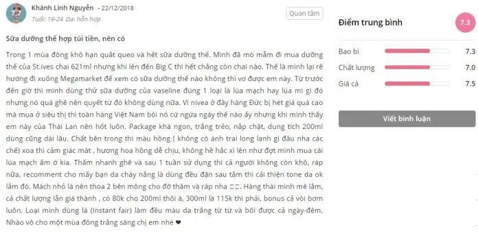Đánh giá của khách hàng đã sử dụng sản phẩm trên trang Sheis.vn đánh giá