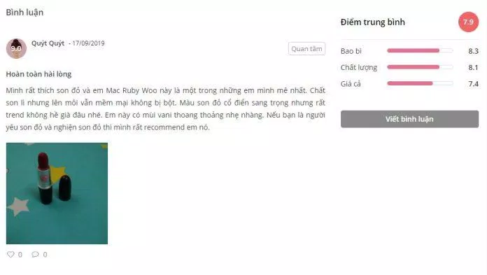 Nhận xét từ một khách hàng sử dụng sản phẩm trên trang Sheis.vn Nhận xét từ một khách hàng sử dụng sản phẩm trên trang Sheis.vn (Ảnh: Internet)