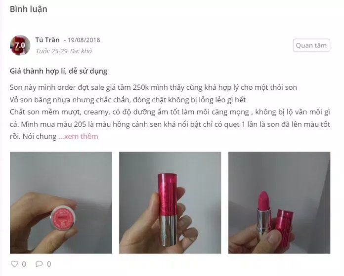 Nhận xét từ một khách hàng sử dụng trên trang Sheis.vn Nhận xét từ một khách hàng sử dụng trên trang Sheis.vn (Ảnh: Internet)