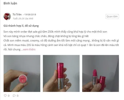 Nhận xét từ một khách hàng sử dụng trên trang Sheis.vn Nhận xét từ một khách hàng sử dụng trên trang Sheis.vn (Ảnh: Internet)