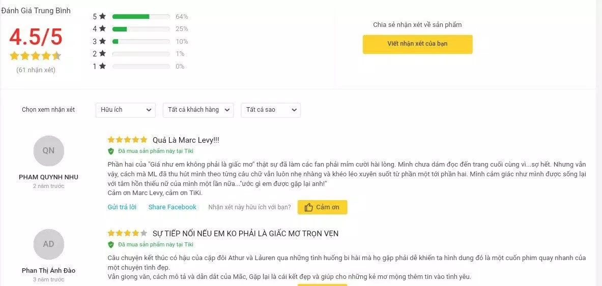 Đánh giá của người đọc trên Tiki về cuốn tiểu thuyết Gặp Lại Đánh giá của người đọc trên Tiki về cuốn tiểu thuyết Gặp Lại