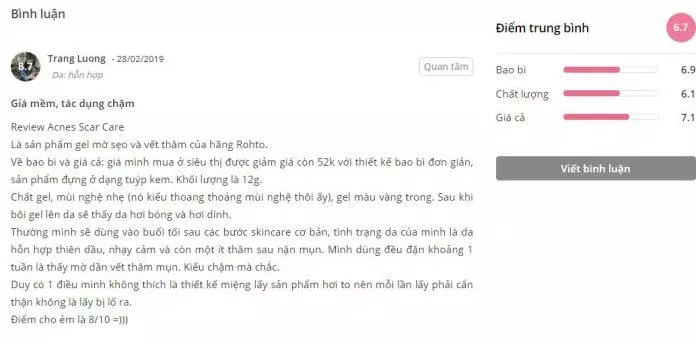 Đánh giá kem trị thâm acnes