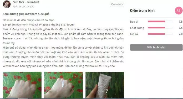 đánh giá kem trị thâm avene
