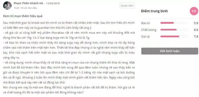 đánh giá kem trị thâm thorakao