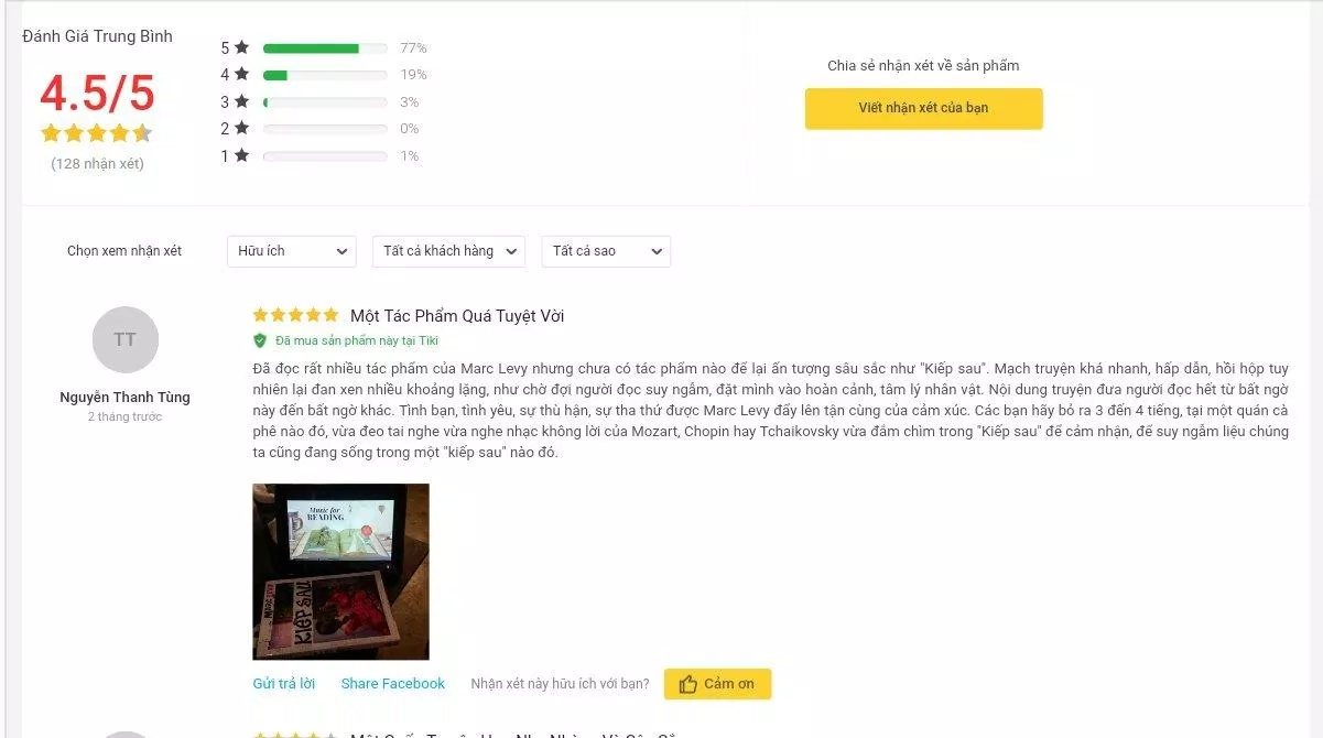 Đánh giá của người đọc trên Tiki về cuốn tiểu thuyết Kiếp Sau Đánh giá của người đọc trên Tiki về cuốn tiểu thuyết Kiếp Sau