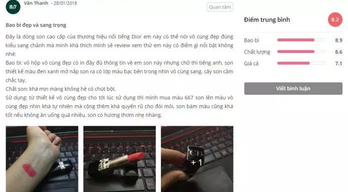 Nhận xét từ một khách hàng sử dụng sản phẩm trên trang Sheis.vn (Ảnh: Internet)