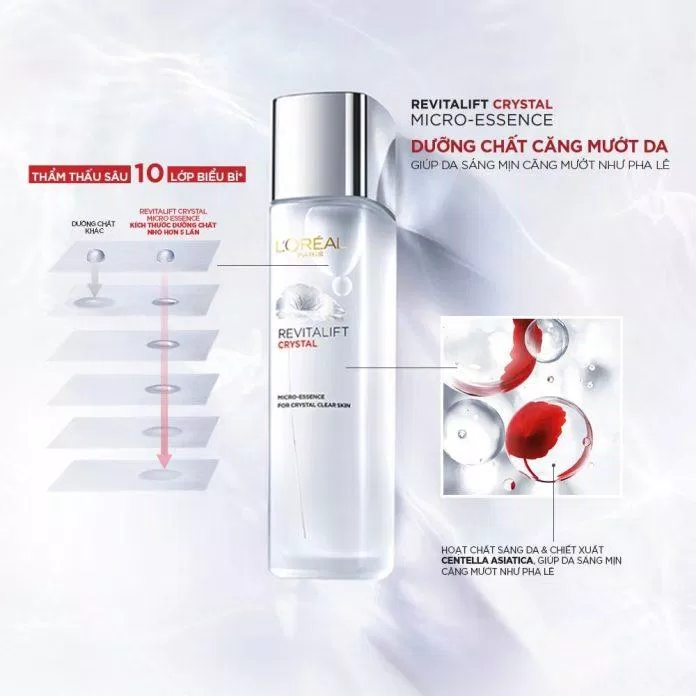 Review dưỡng chất căng mướt da LOréal Paris Revatalift Crystal Micro Essence BHA (Salicylic Acid) chăm sóc làn da mịn màng chiết xuất lá cỏ hổ dưỡng ẩm cho da dưỡng chất căng mướt da loréal giúp da săn chắc LOréal LOréal Paris Revatalift Crystal Micro Essence mờ thâm