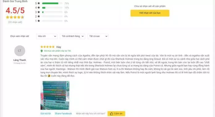 Đánh giá của người đọc trên Tiki về cuốn tiểu thuyết Án Mạng Trên Sân Golf Đánh giá của người đọc trên Tiki về cuốn tiểu thuyết Án Mạng Trên Sân Golf