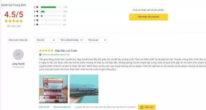 Đánh giá của người đọc trên Tiki về cuốn tiểu thuyết Hẹn Với Thần Chết Đánh giá của người đọc trên Tiki về cuốn tiểu thuyết Hẹn Với Thần Chết