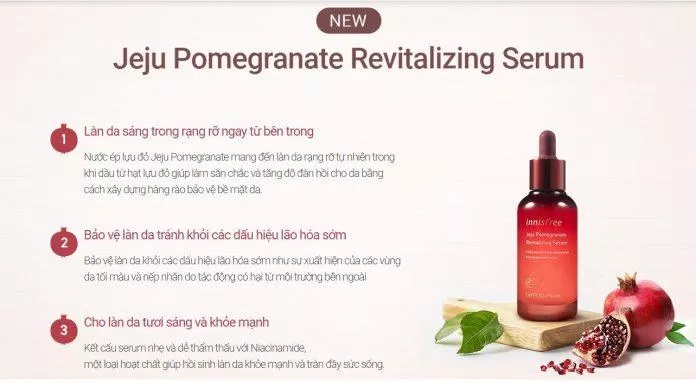 Tinh chất Innisfree Jeju Pomegranate Revitalizing Serum có bảng thành phần an toàn lành tính. (ảnh: Internet)