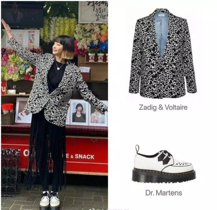 Chiếc áo khoác blazer đến từ thương hiệu Zadig & Voltaire có giá khoảng 12 triệu đồng và giày có giá khoảng 5,2 triệu đồng của hiệu Dr.Martens. (Nguồn: Internet)