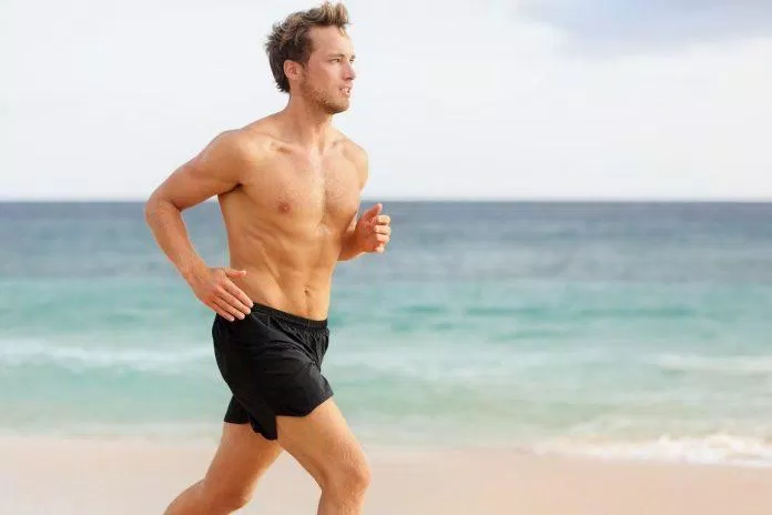 Sport man running. Male athlete runner jogging shirtless trainin