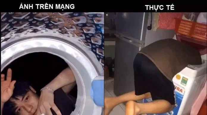 chụp ảnh với máy giặt