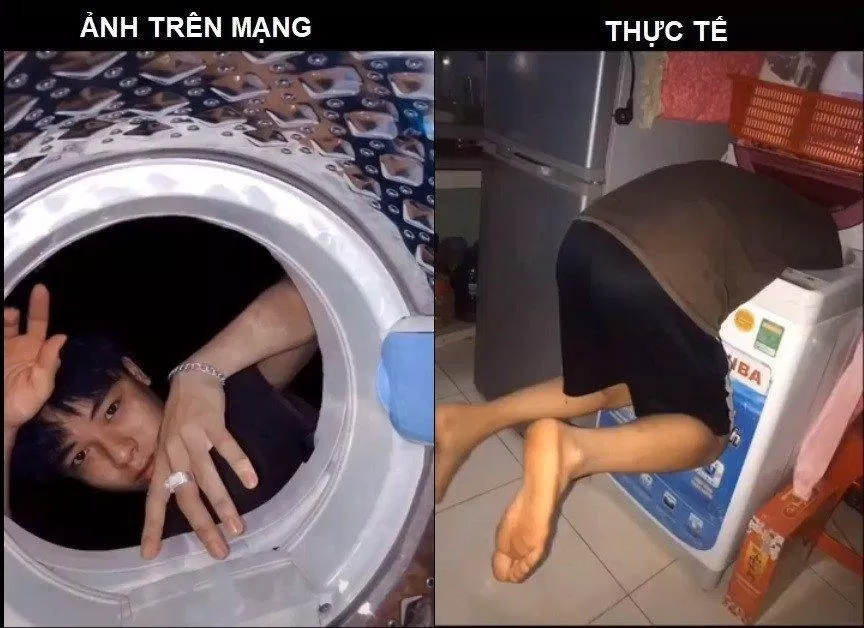 chụp ảnh với máy giặt