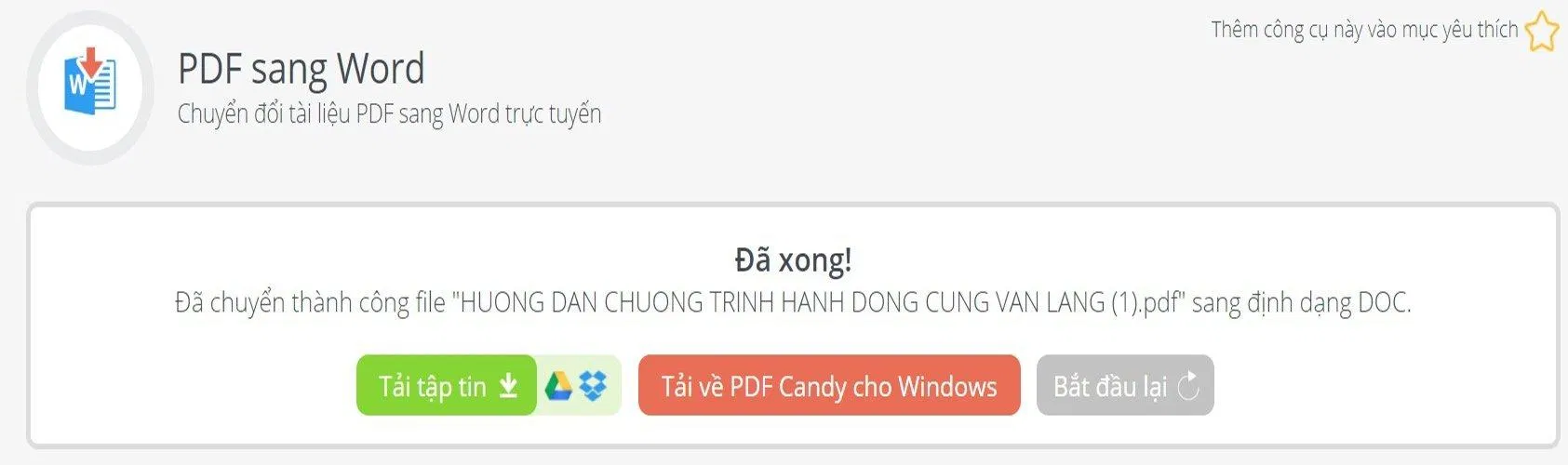 Bạn có thể lựa chọn tải file Word về máy hoặc đưa lên Google Drive và Dropbox. Ảnh: BlogAnChoi